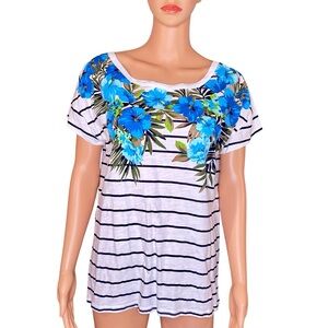 Basic Editions Floral Striped Women's Top